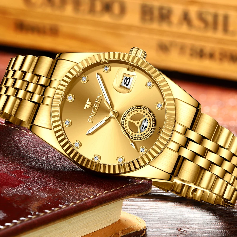 

New Fashion Luxury Brand Men Gold Watches Mens Waterproof Full Steel Quartz Watch Male Clock Calendar Luminous Relogio Masculino