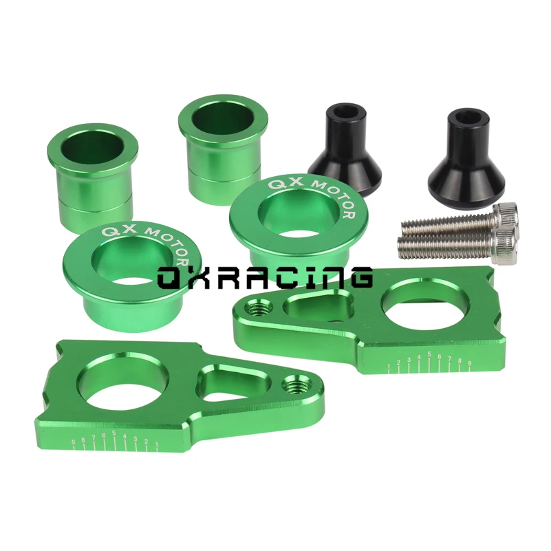 

CNC Rear Axle Blocks Chain Adjuster With Spool Slider Bolts & Front & Rear Wheel Hub Spacers Sets For KX125 250 KXF250 KXF450