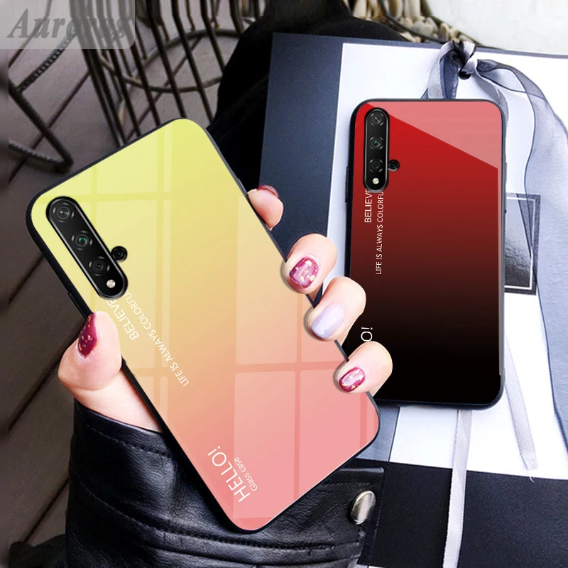 Чехол Auroras из закаленного стекла для HUAWEI Nova 5T однотонный Роскошный Жесткий чехол