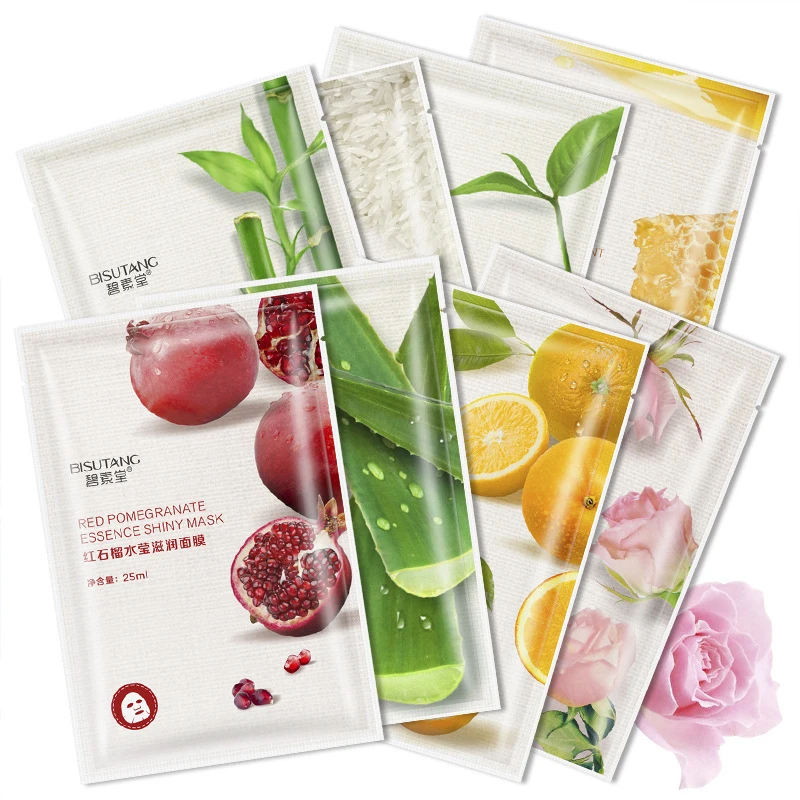 

Fresh Orange Aloe Rice Pomegranate Bamboo Rose Green Tea Honey Moisturizing Mask Whitening Oil-control Wrapped Mask 1PC