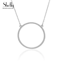 rhinestone circle pendant necklaces for women trendy jewelry accessories gold silver plated long necklace sweater chain gift