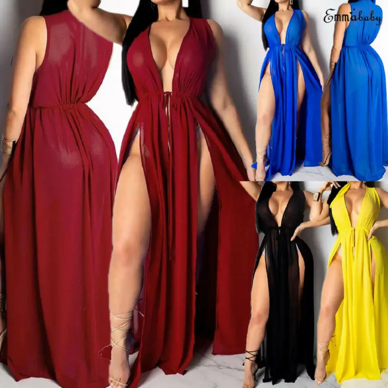 

Sexy New Women Beach Cover Ups Swimwear Deep V Beach Maxi Wrap Long Dress Bikini Cover Up Sarong Kimono Kaftan Dress Beachwear