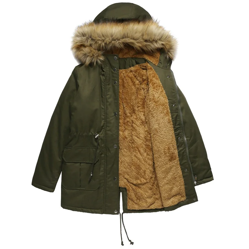 

Модная бархатная Женская куртка с хлопковой подкладкой, плюшевая зимняя куртка с капюшоном и меховым воротником, теплая парка большого раз...