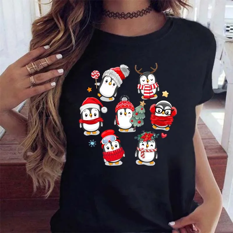 

Модная Рождественская футболка с мультяшным пингвином, животными, 90-х, кавайная Рождественская одежда, женские футболки, топы, женская футб...