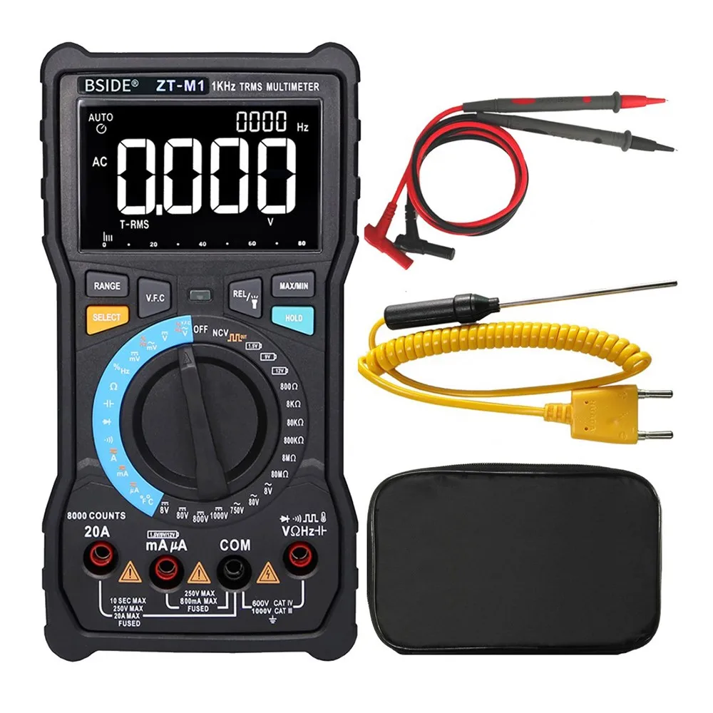 BSIDE Digital Multimeter Automatic/Manual Dual Mode High Resolution Large Screen 3 Line Display DC/AC Current Voltage Test