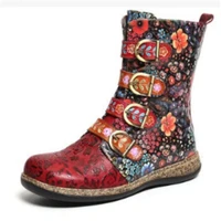 2021 new printed womens boots ethnic style soft soled flat shoes womens short boots fashion casual large size winter womens b