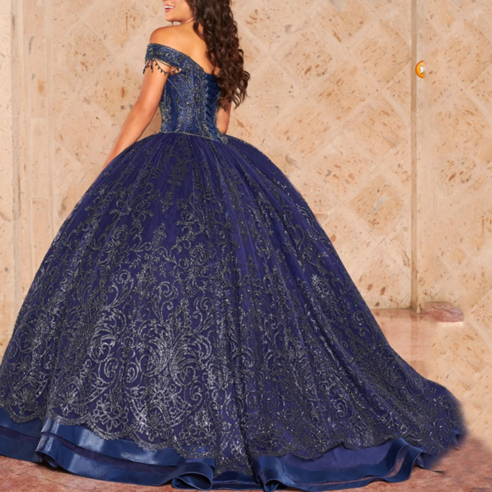 

Темно-синее женское блестящее бальное платье с открытыми плечами, свадебные вечерние платья, индивидуальный Халат