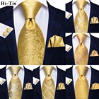 Привет-галстук желтый плед Пейсли Шелковый Свадебный галстук для мужчин Hanky запонки подарок мужской галстук Gravata набор бизнес дропшиппинг дизайнер