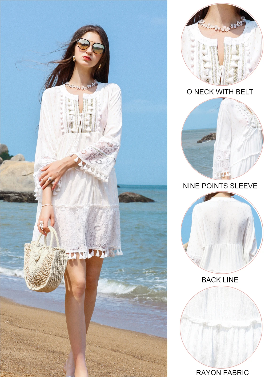 

CGYY Sexy Crochet Knitted Vestido Bow Tie Design House of Sunny Summer Dresses Ladies 2021 Female White Dress