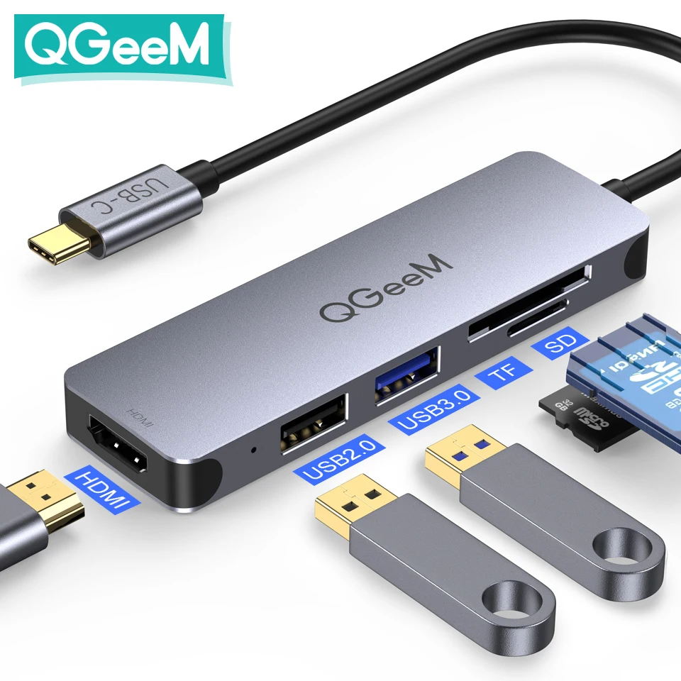 QGeeM USB C Hub Dock для Macbook Pro Air 2020 Xiaomi Multi 3.0 Type Адаптер SD TF Card Readers HDMI Splitter ноутбуков