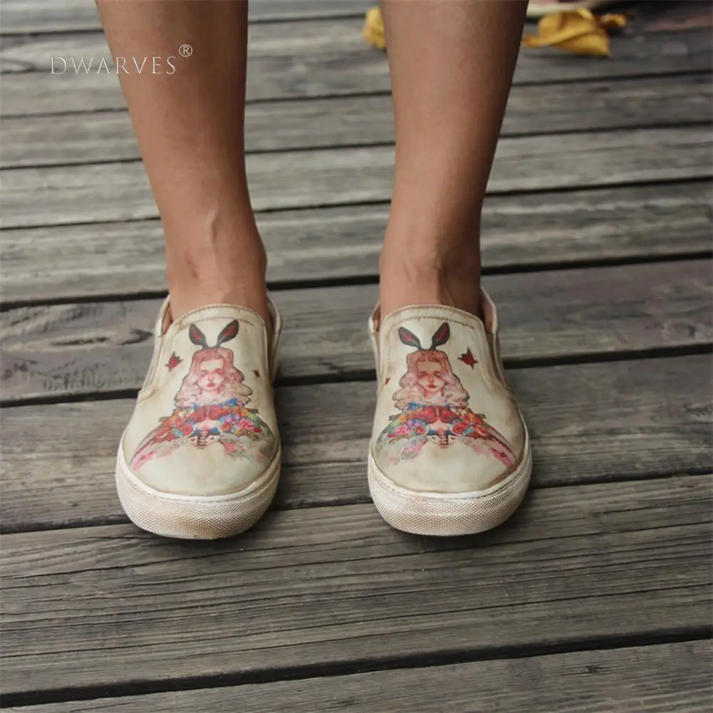 Женские низкие кроссовки ручной работы Модные кожаные Ручная роспись Принцесса |