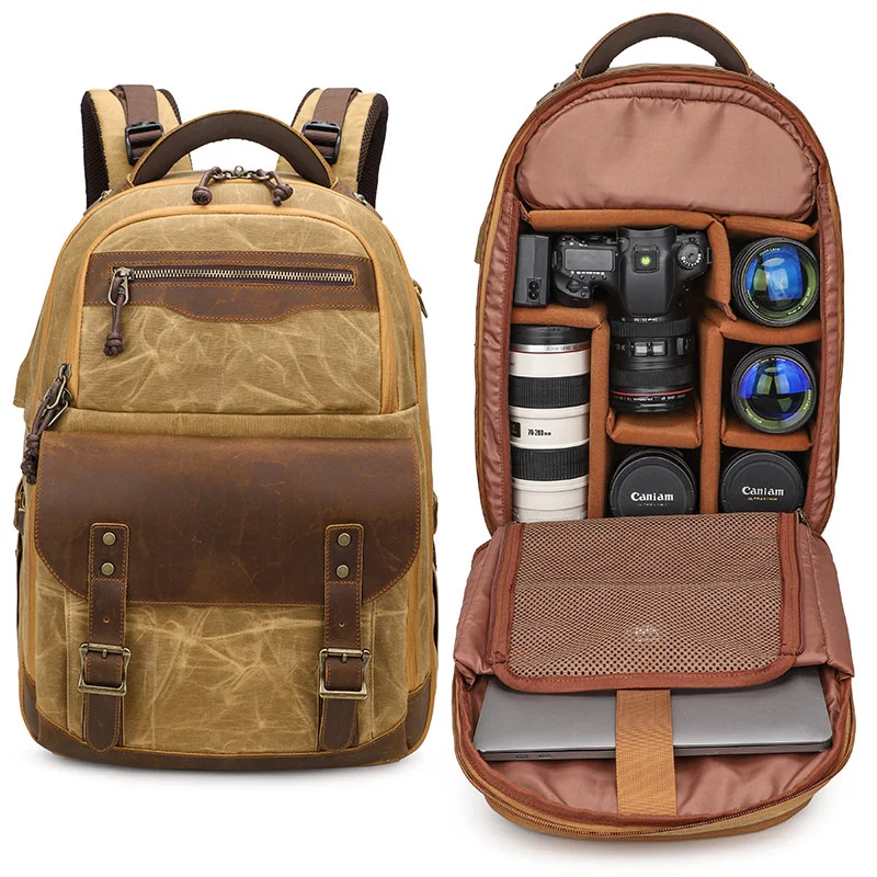 

Batik Waterproof Canvas+Crazy Horse Leather Camera Bags Outdoor Photography DSLR/SLR Backpack Fotocamera SLR Bag for Nikon Canon