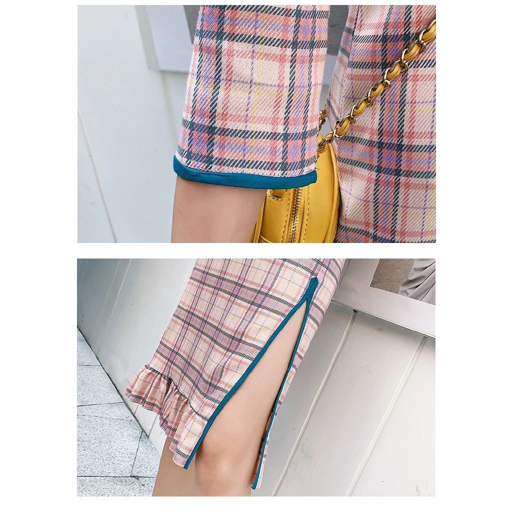 

New and Improved Cheongsam Medium Length Retro Plaid Cheongsam Skirt