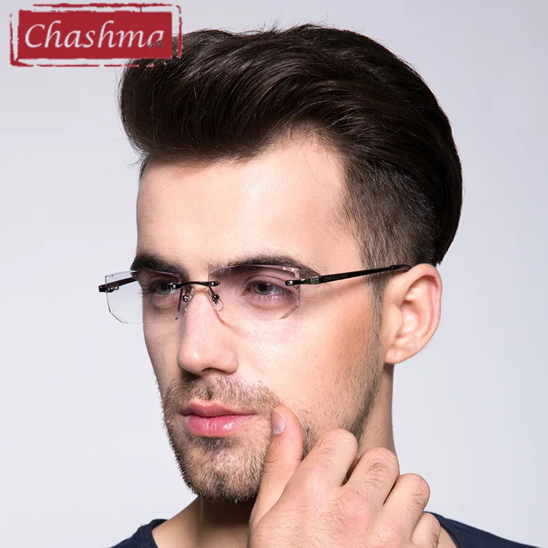 

Chashma Top Quality Tint Lenses Myopia and Reading Eyeglasses Rimless Prescription Glasses for Man