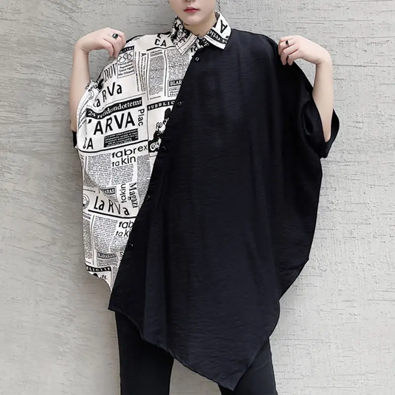 

XITAO Spliced Batwing Sleeve Casual Shirts 2021 Summer Irregular New Tide Personality Fashion Loose Contrast Shirt FemaleWMD0465