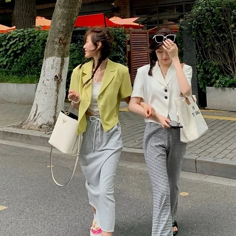 

Blazers Women Short Sleeve Blazer Ropa Para Mujer Crop Top All-match Chic Fashion Single-breasted Loose New Korean Office Ladies