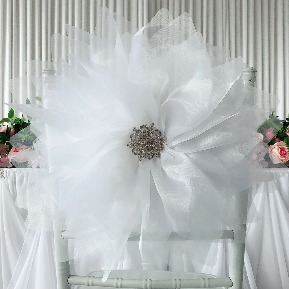 Hot Sale   Organza  Big  Flower  Shiny Silver Diamond Brooch Spandex Chair Band  Wedding Birthday Party images - 6