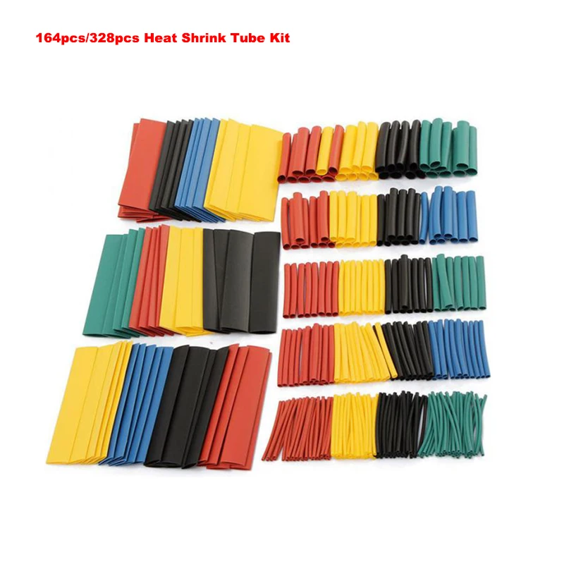

164pcs/328pcs Heat Shrink Tube Kit Shrinking Assorted Polyolefin Insulation Sleeving Heat Shrink Tubing Wire Cable 8 Sizes 2:1