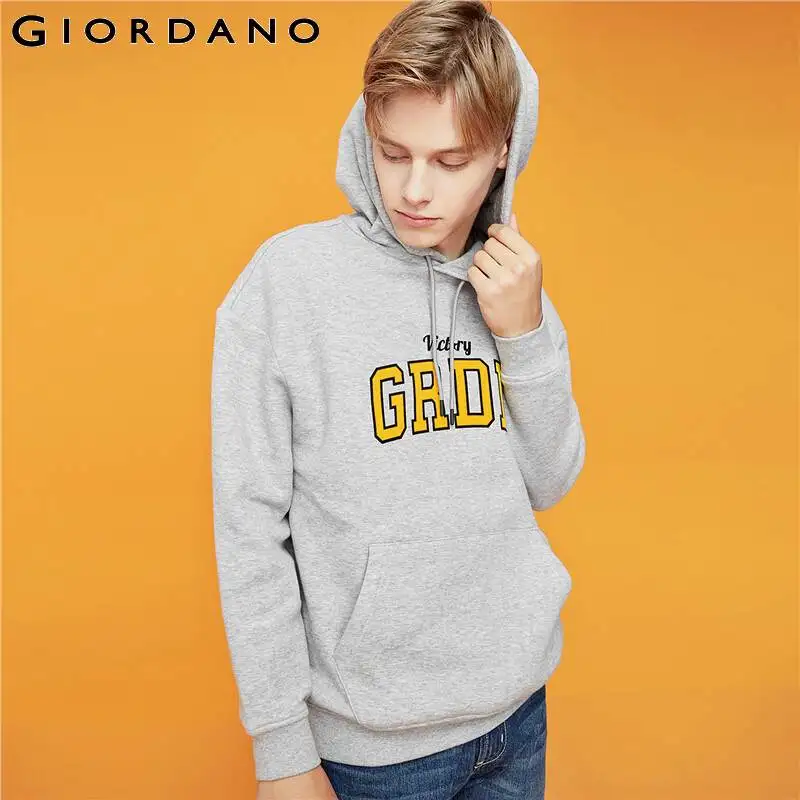 Giordano мужской свитшот кенгуру с капюшоном и длинными рукавами, с печатным принтом GRDN на груди