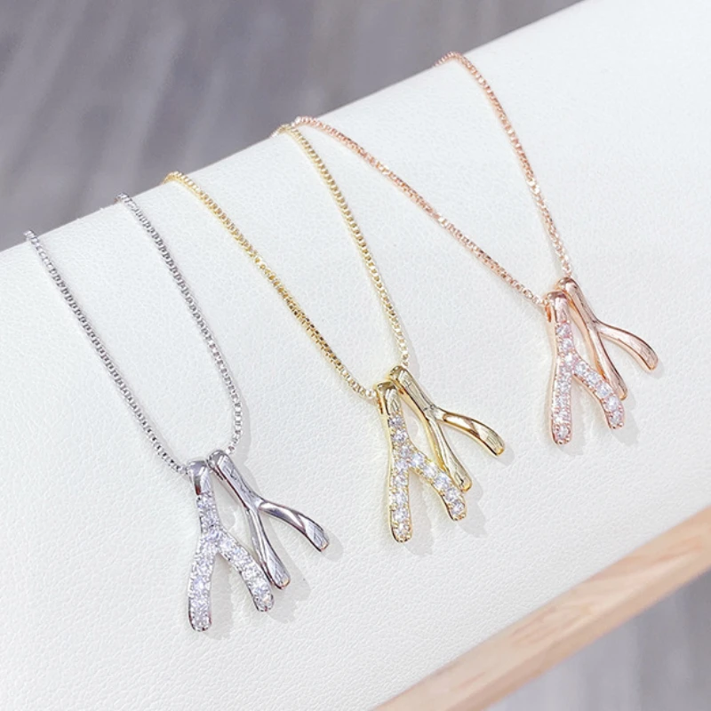 

BOTU 2021 New Fashion Micro-inlaid Zircon Diamonds Y Type Bone Necklace Female Pendant Jewelry for Women