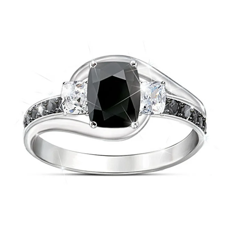 

Vintage Female Crystal Black Ring Charm Black Wedding Rings Punk Square Zircon Engagement Rings for Men Women Ring Jewelry