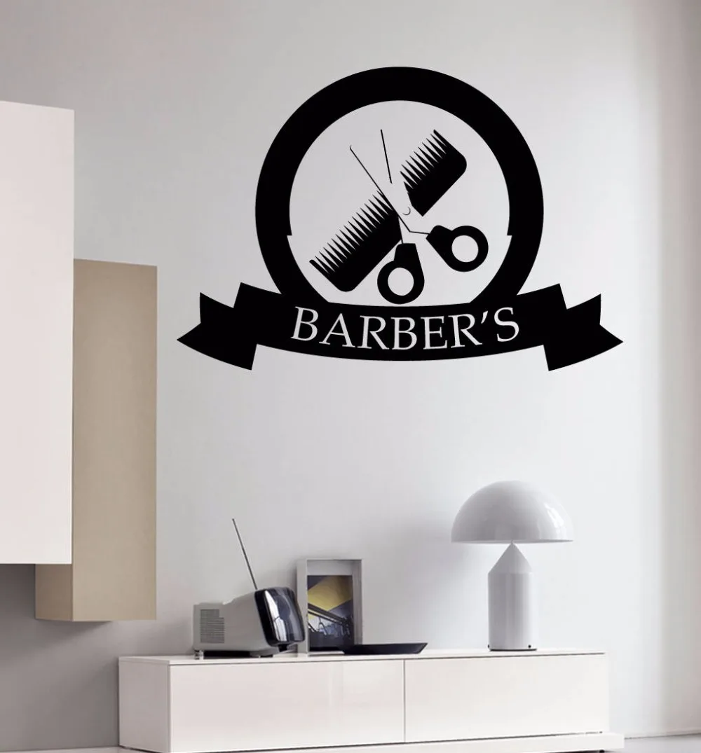 

Barber Tools Hair Salon Wall Sticker товары для дома постер Beauty Salon декор на стену Barbershop Logo naklejki na sciane H73