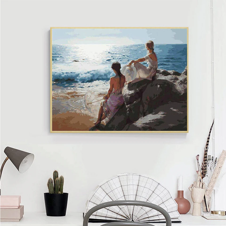 AZQSD Unframe масляной Краски ing по номерам девушка Акриловые уникальный подарок DIY