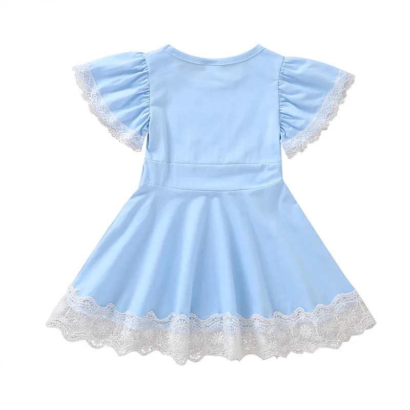 

Kids Dress, Girls Lace Hem Round Neck Short Sleeve One-Piece Princess Dress for Summer Fall, Purple/Blue