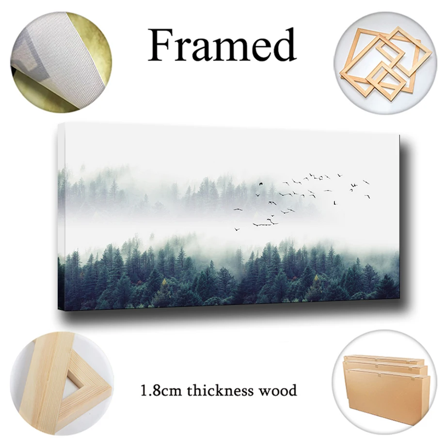 Холщовый плакат с изображением Фогги леса пейзаж художественный принт длинный