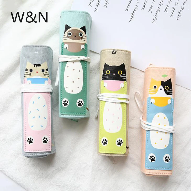 Школьный пенал с кошкой пенчехол для девочек и мальчиков Холщовая Сумка