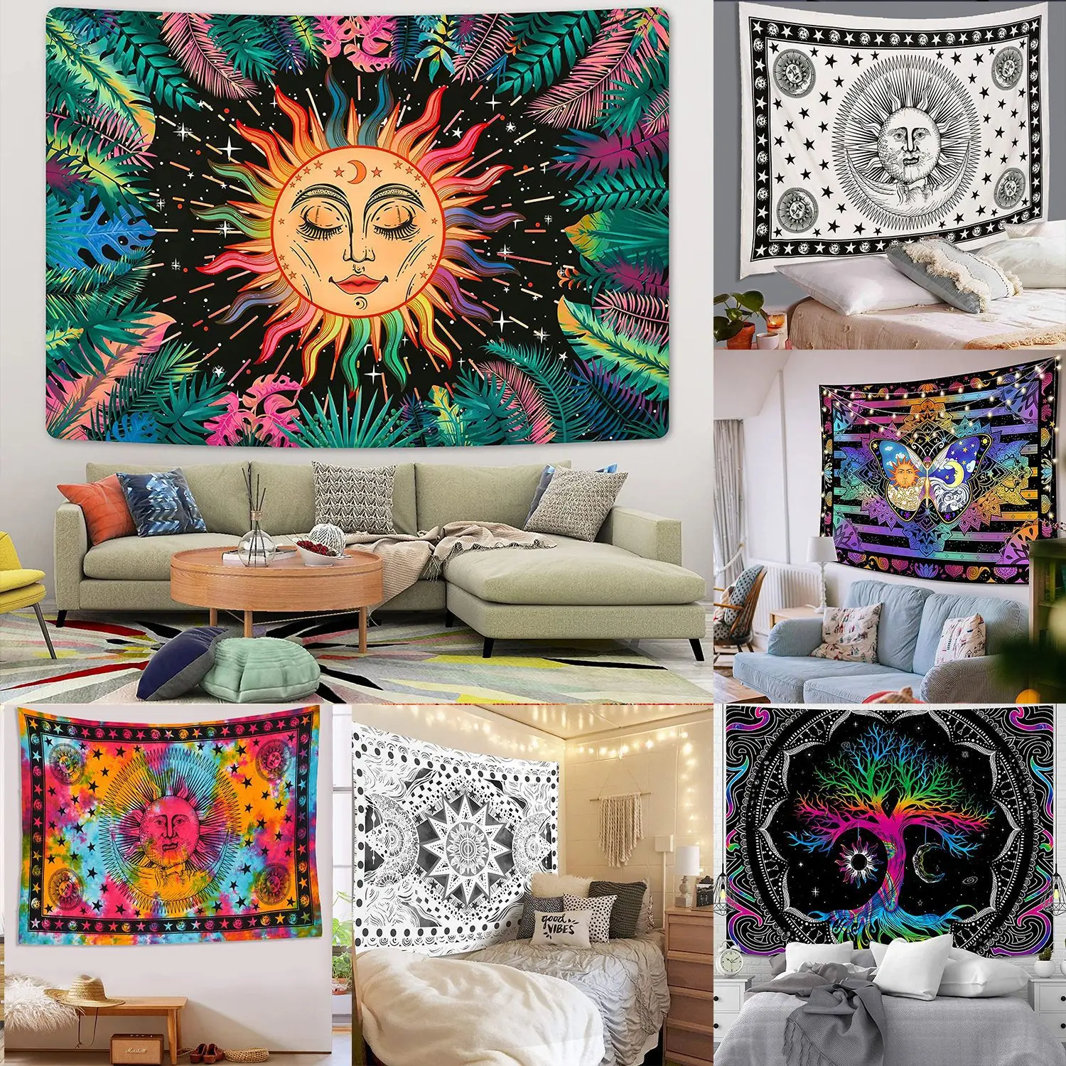 

Leaf And Sun Mandala Tapestry Wall Hanging Bedroom Bohemian Room Wall Decor Macrame Tapestry Carpet Vintage Blanket Beach Towel