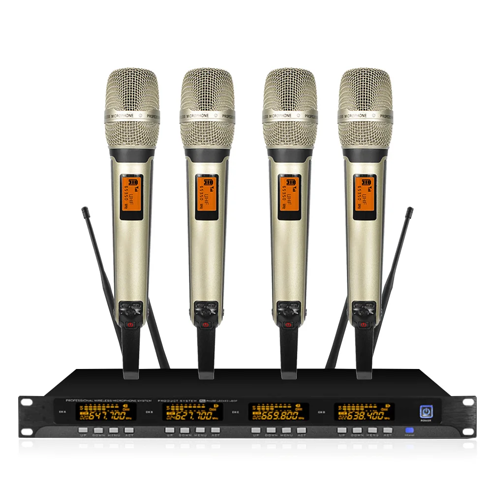

UHF wireless microphone system 4 lavalier microphones can be used for stage microphone church family party party activities
