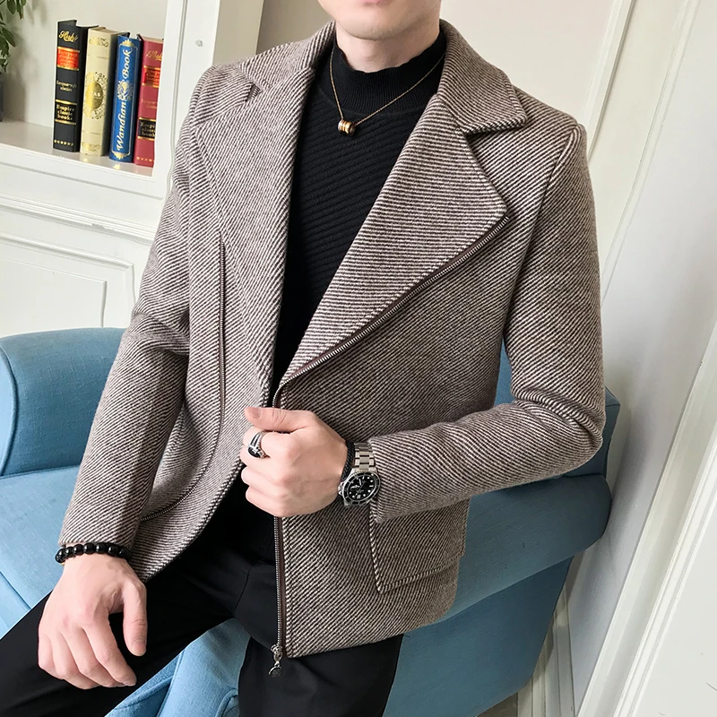 Мужское осенне-зимнее пальто с отложным воротником полушерстяное мужское