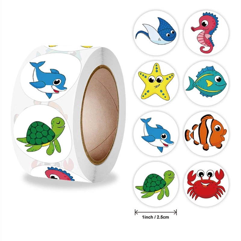 

100/500pcs kids reward stickers fish sea animal cartoon label Party Decoration sticker celebrate Gift seal shop stationary tag