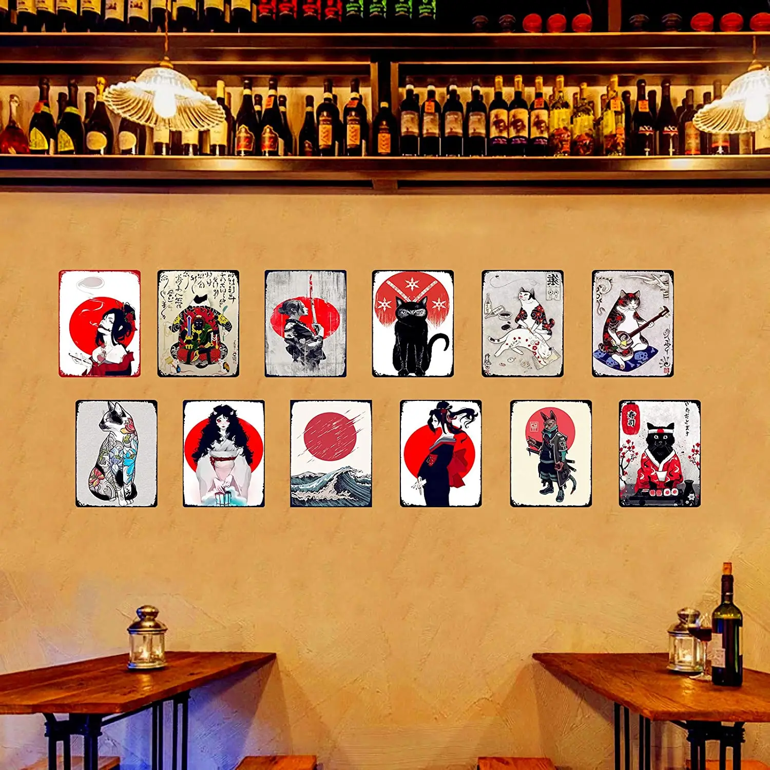 

Super durable Japanese Ukiyoe Tin Sign Vintage Home Bar Cave Wall Decoration Japanese Art Tin Sign 8x12 Inch