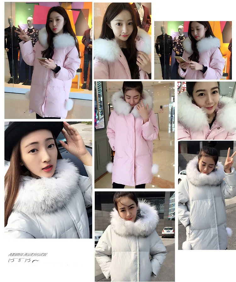 Длинная куртка на утином пуху зимнее пальто женская с большим воротником из меха