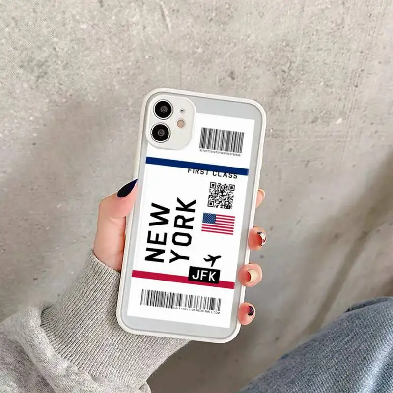 

Air ticket Phone Case For iPhone 12 11 Mini Pro XR XS Max 7 8 Plus X Matte transparent White Cover