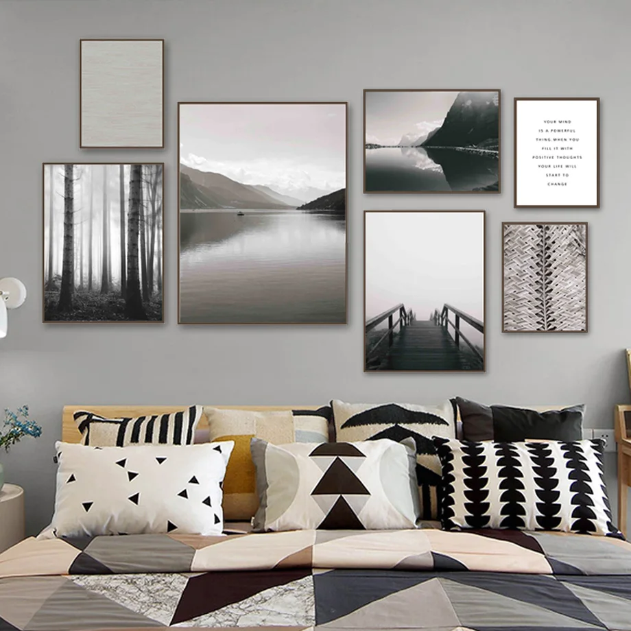 

Trunk Lake Boat Mountain Bridge Sky Quote Wall Art Canvas Painting Nordic Posters And Prints Wall Pictures For Living Room Decor
