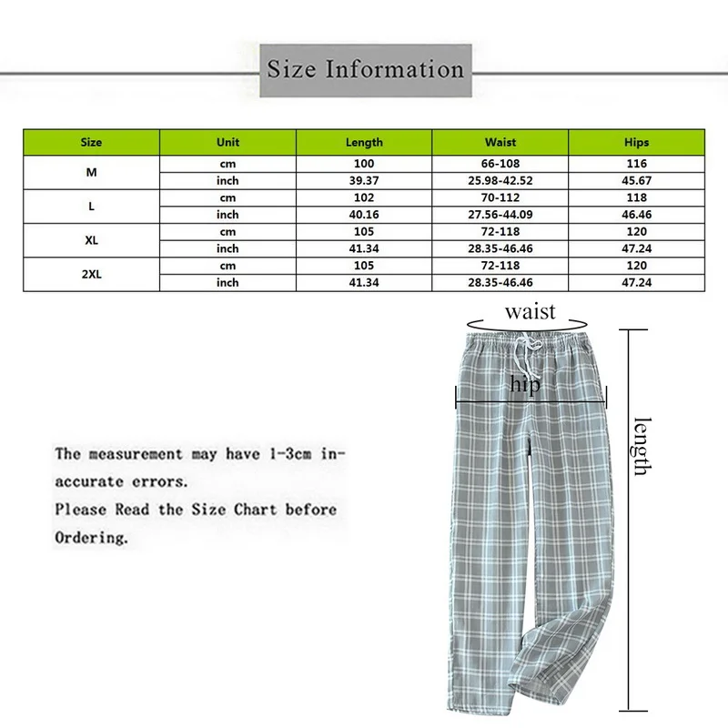 

Men's Trousers Cotton Plaid Pajama Pants Home Casual Air-conditioned Room Loose Plus Size Pants Summer And Autumn Thin
