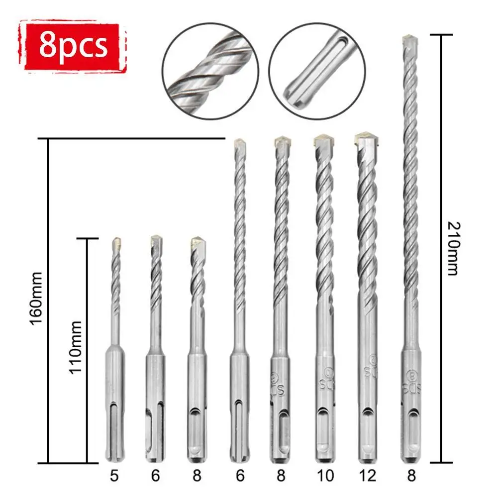 Набор твердосплавных насадок для дрели SDS Plus комплект из 8 5/6/8/10/12 мм сверления