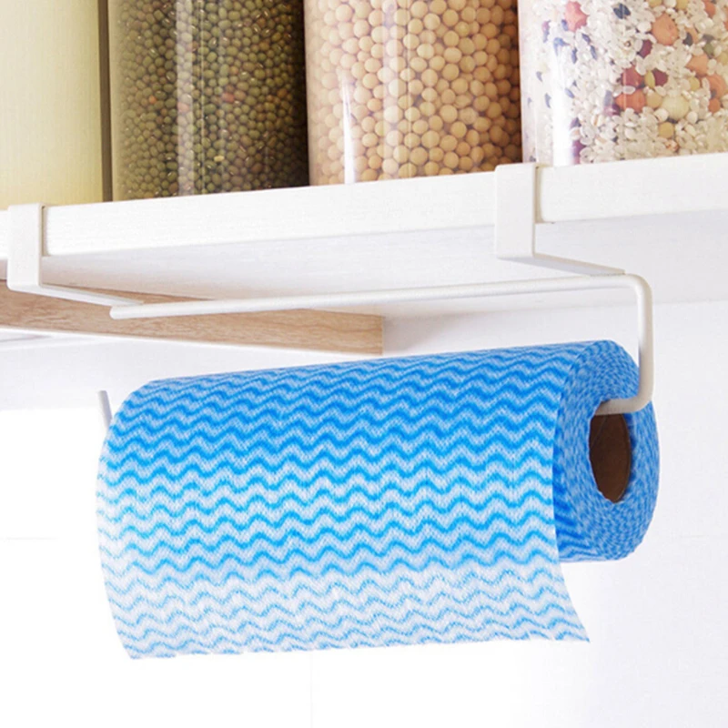 

White/Black Kitchen Paper Towel Tissue Holder Hanger Storage Under Shelf Rack