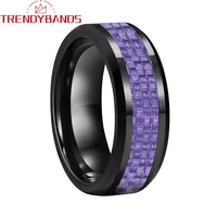 6mm 8mm purple carbon fiber inlay black tungsten ring for men women beveled edges high poished shiny comfort fit