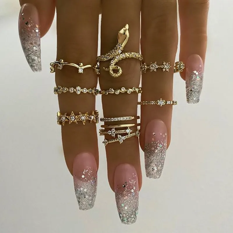 9 шт./компл. Boho Винтаж кольцо для Для женщин с украшением в виде кристаллов