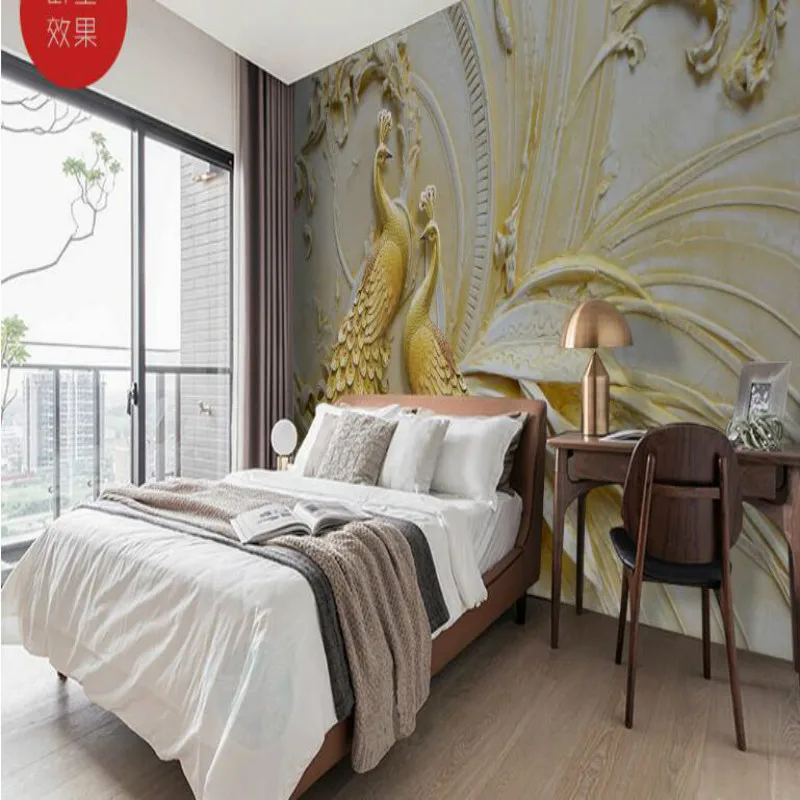 3D рельефные обои с изображением золотого павлина фотообои для гостиной стен