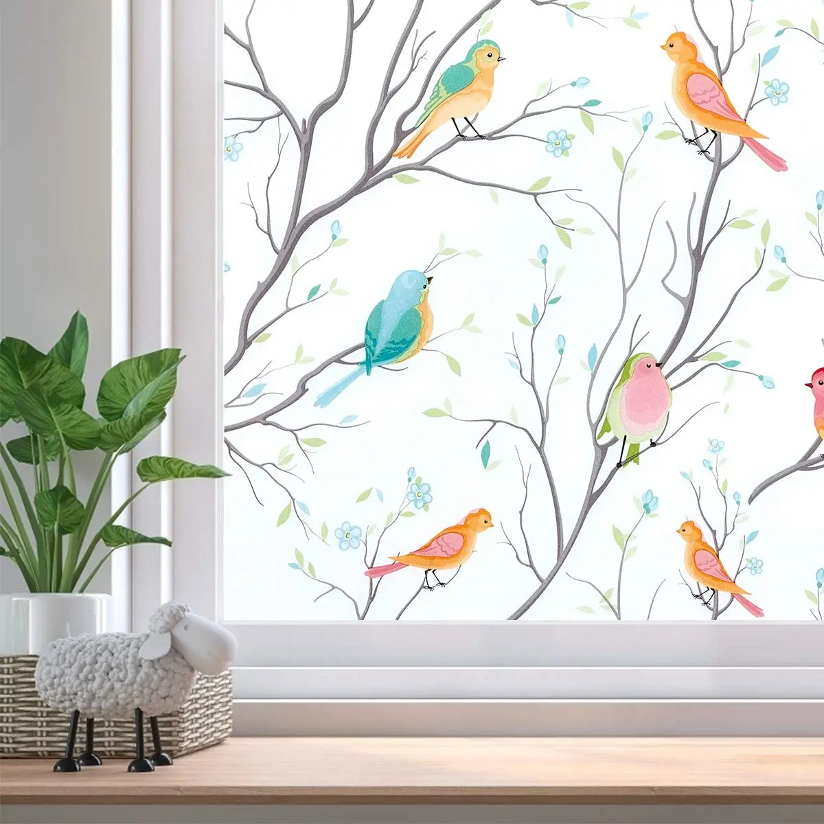 

LUCKYYJ Bird Privacy Window Film Frosted Stained Glass Film Static Cling Self Adhesive Window Stickers for Home Bathroom Office