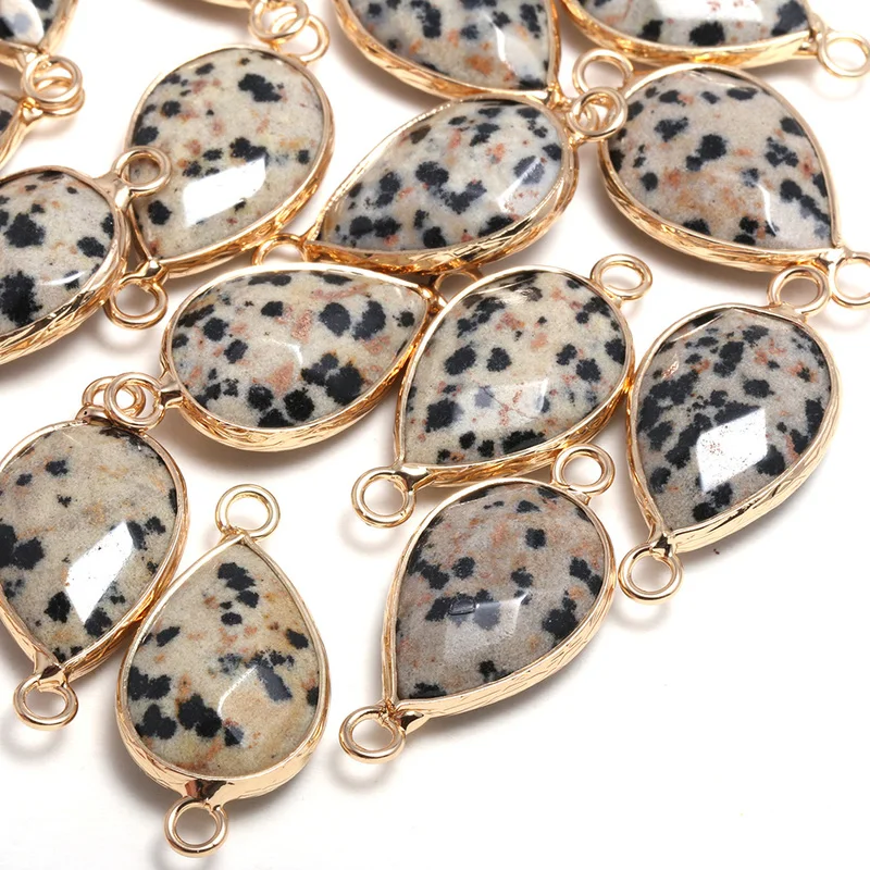 

2pcs Natural Stone Pendant Connector Water Drop Shape Gold-plated Pendant Connectors For Jewelry Making Accessories 14x27mm