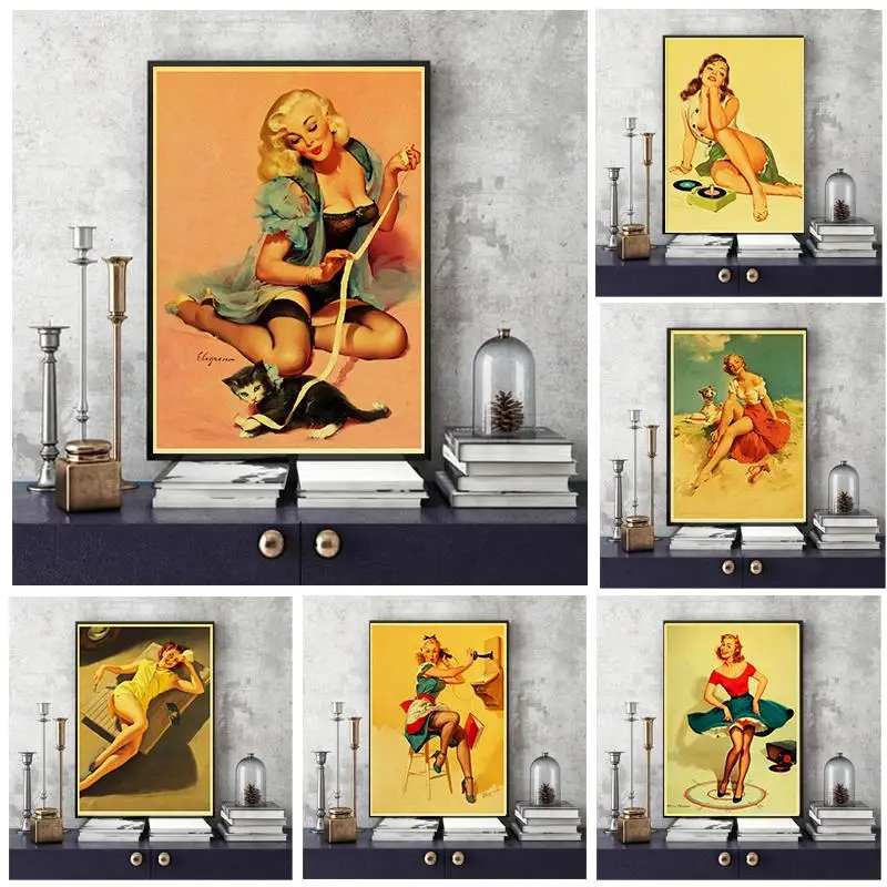 PIN UP девушки красоты ретро постер ВИНТАЖНЫЙ ПЛАКАТ настенный Декор для дома Бар Кафе для личного декора комнаты