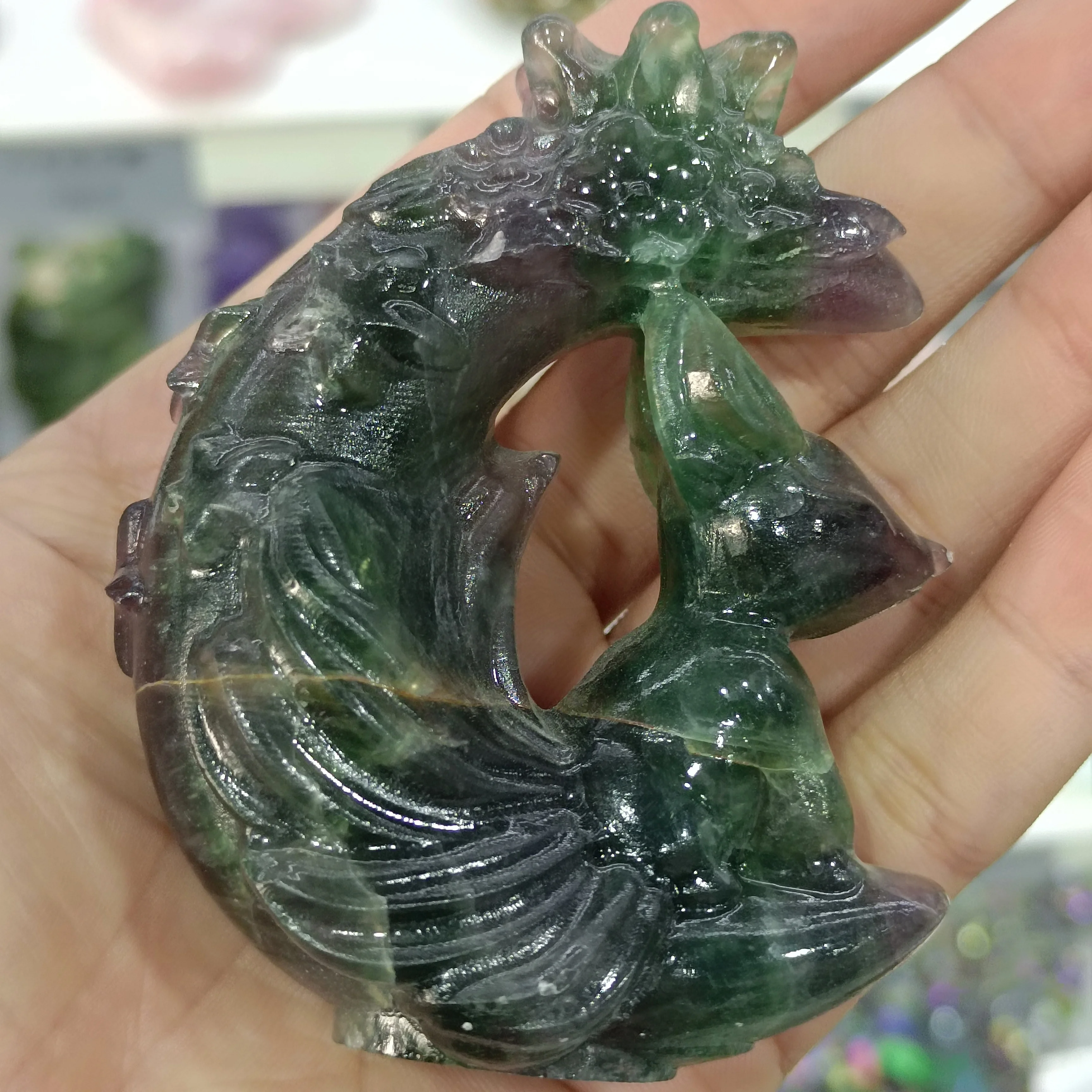 

9cm 1pc Natural Fluorite Quartz Gemstone Crystal Animals Nine Tailed Fox carving ornament healing reiki