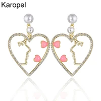 pink love hollow pearl earrings womens new trendy temperament korean personality stud earrings silver needle drop earrings 2021