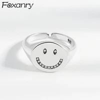 foxanry 925 stamp finger rings for women new trendy elegant simple sparkling smiley face zircon birthday party jewelry